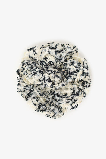 Chanel Black/White Tweed Camellia Flower Brooch