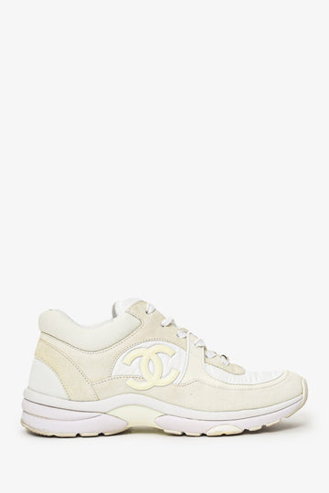 Chanel White Suede CC Logo Sneakers Size 37.5