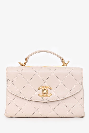 Chanel 2020 Beige Lambskin Mini Top Handle New 1:1 Bags with Quilted Gold Hardware