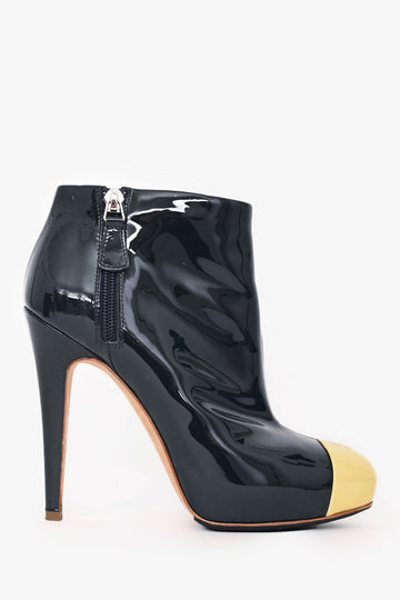 Chanel Green/Cream Patent Leather Ankle Boots Size 37C