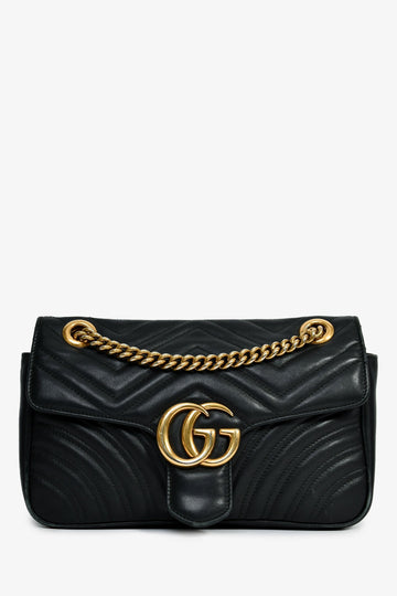 Gucci Black Chevron Leather Medium Marmont Shoulder Bag