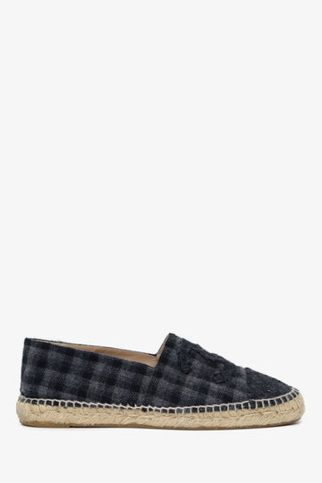 Chanel Grey Wool Plaid CC Logo Espadrilles Size 41