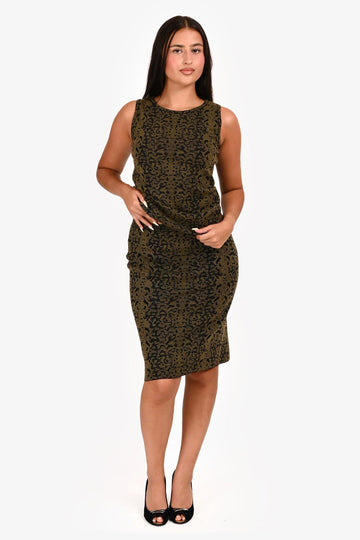 Gucci Green/Black Knit Tank Top + Midi Skirt Set Size M