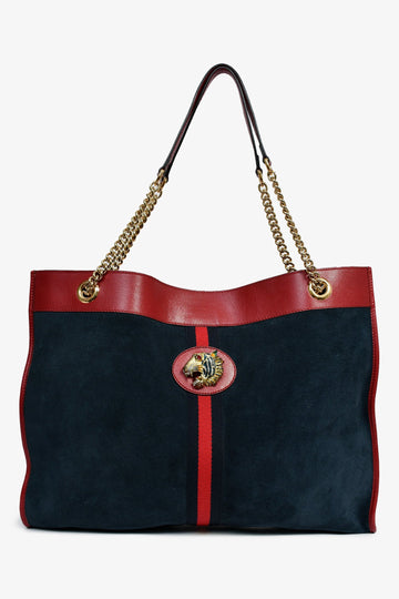 Gucci Navy Suede Raja Tiger Head Tote Bag