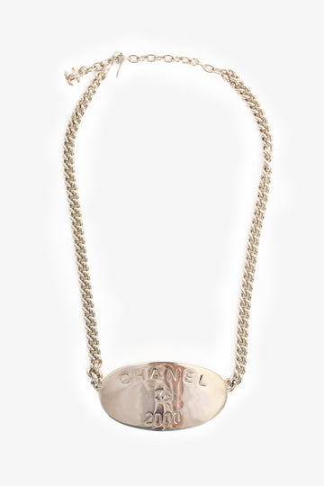 Chanel 2000 Silver Tone Plaque Choker Necklace