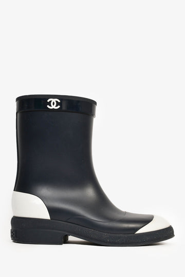 Chanel Black Rubber Rain Boots Size 37