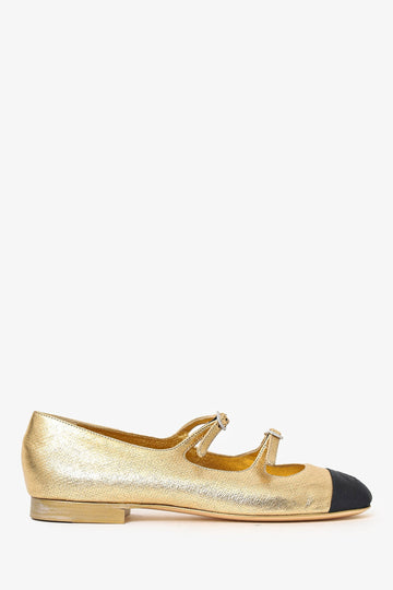 Chanel Gold Metallic Mary-Jane Ballerina Flats Size 37