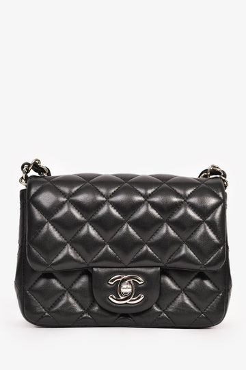 Chanel 2019 Black Lambskin Mini Square Flap Crossbody SHW