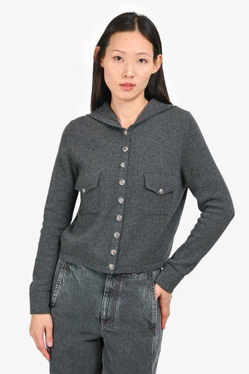 Chanel Grey Cashmere Button Up Sailor Cardigan Size 38