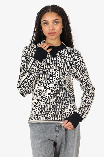Chanel Black/White Monochrome Logo Jacquard Sweater size 40