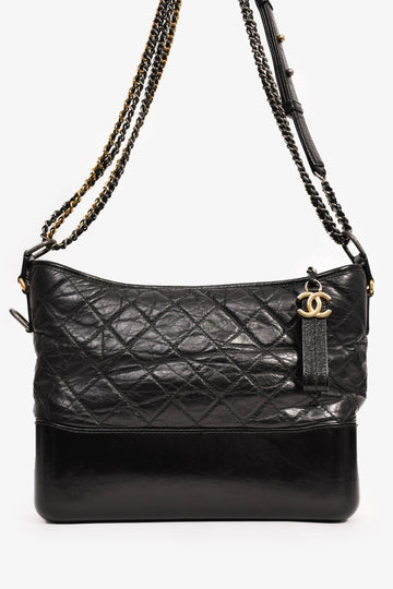 Chanel 2017/18 Black Aged Calfskin Medium Gabrielle Hobo