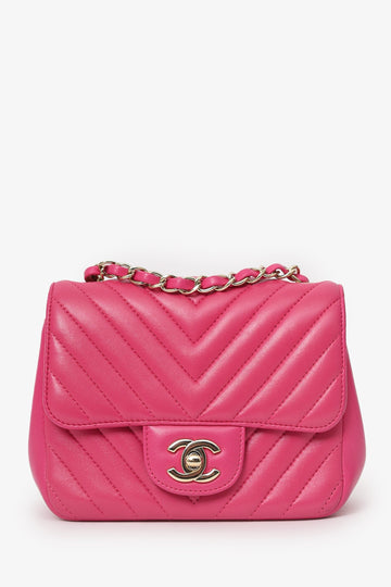 Chanel 2017/18 Pink Leather Chevron Mini Square Flap New 1:1 Bags