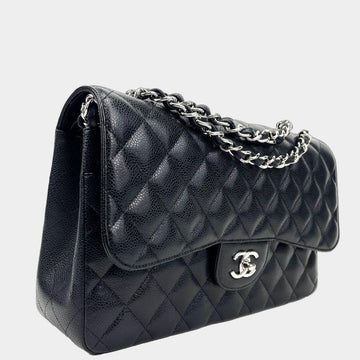 CHANEL 2018-2019 Jumbo Double Flap Bag Black Leather Leather
