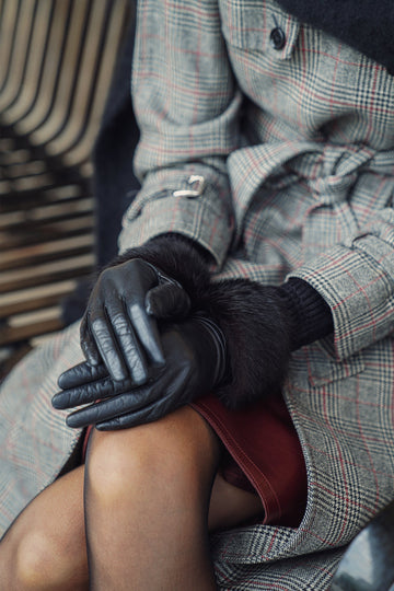Chanel Black Leather Fur Trim Gloves