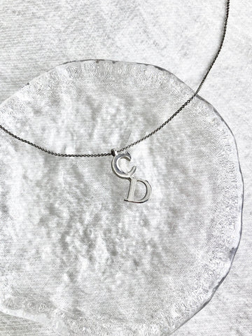 Christian Dior CD Logo Motif Necklace Silver Vintage ukyg82