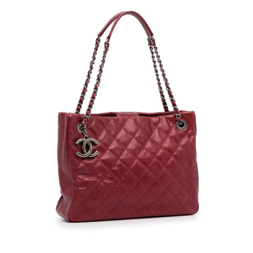 Red Top Quality Chanel Small Leather City Shopper Tote Bag