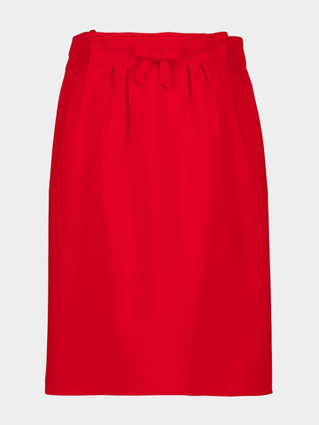 Red Melange Natté Wool Midi Skirt