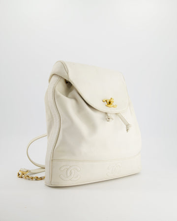 Chanel  White Leather Backpack Bag with 24k Gold Hardware