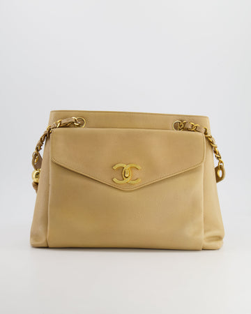 Chanel  Beige Leather CC Logo Tote Bag with 24k Gold Hardware