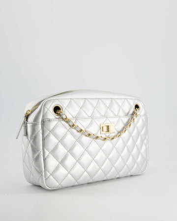 Chanel Metallic Silver Camera Bag in Leather With Brushed Gold Hardware
