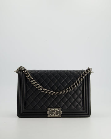 Chanel Black Large Boy Bag in Leather Leather with Ruthenium Hardware