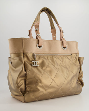 Chanel  Bronze Canvas Shopper Tote Bag with Silver Hardware