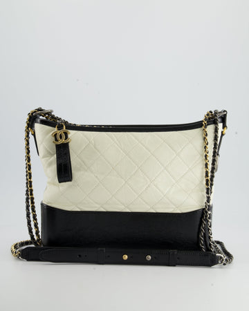 Chanel White and Black Medium Gabrielle Bag in Aged Leather Leather with Mixed Hardware