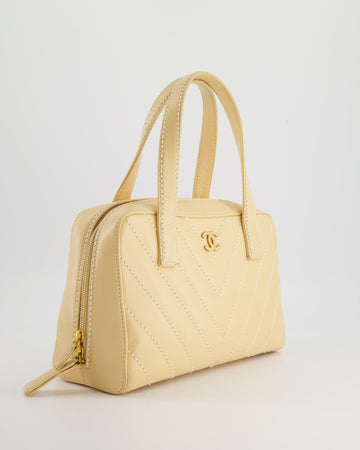 Chanel Pastel Yellow Bowling Bag in Leather Leather with Brushed Gold Hardware