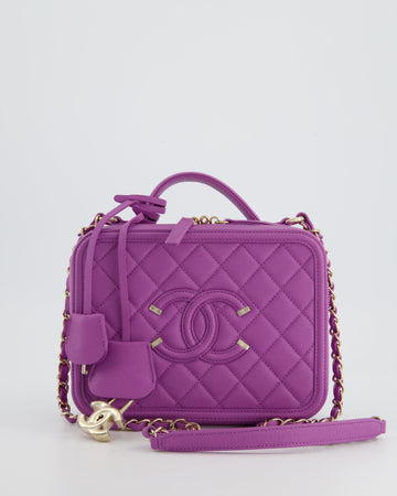 Chanel Purple CC Vanity Case Bag in Leather Leather with Champagne Gold Hardware