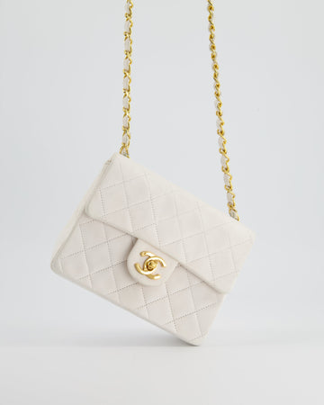 Chanel  White Mini Square Bag in Leather Leather with 24K Gold Hardware