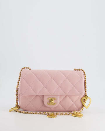 Chanel Pink 22B Mini Flap Bag in Leather Leather with Gold Hardware and Hearts Chain Detail