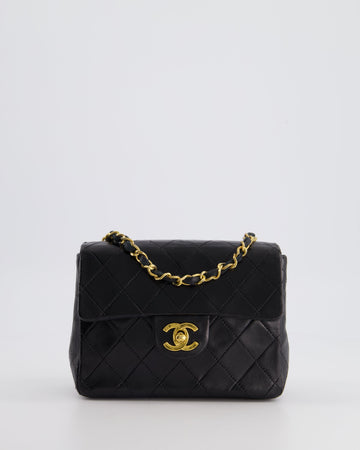 Chanel  Black Mini Square Bag in Leather Leather with 24k Gold Hardware