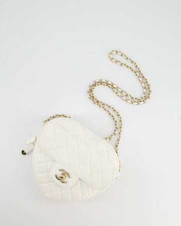 Chanel White Medium Heart Bag in Leather Leather with Champagne Gold Hardware