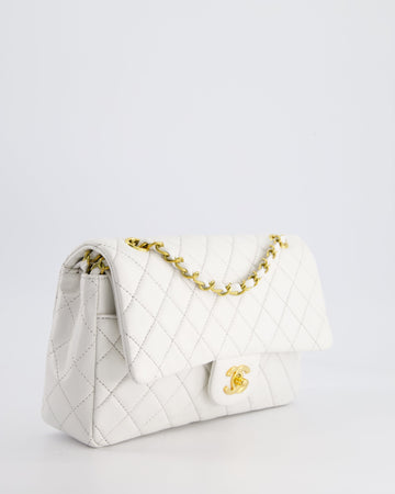 Chanel White  Classic Double Flap Bag in Leather Leather with 24K Gold Hardware