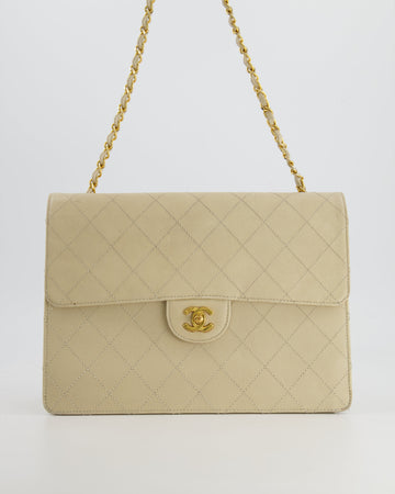 Chanel  Beige Large Single Flap Bag in Leather Leather with 24k Gold Hardware
