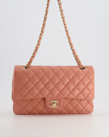 Chanel Peach Pink Leather Medium Classic Double Flap Bag with Champagne Gold Hardware RRP £8,530
