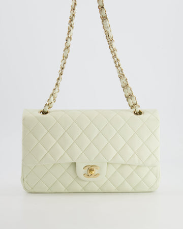 Chanel White Medium Double Flap Bag in Leather Leather with Champagne Gold Hardware