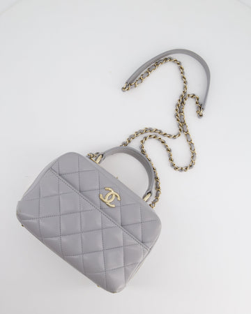 Chanel Dove Grey Trendy Vanity Case Top Handle Bag in Leather Leather with Champagne Gold Hardware
