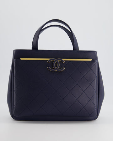 Chanel Navy Framed Business Affinity Bag in Leather Leather with Brushed Gold Hardware