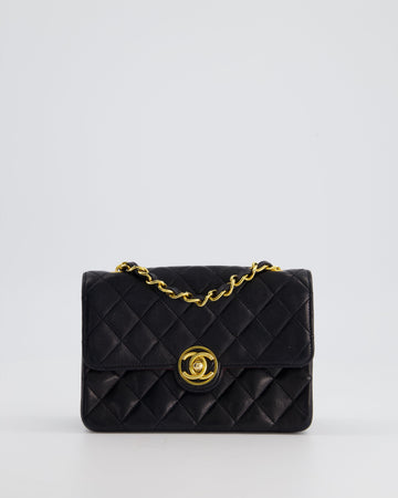 Chanel  Black Mini Rectagular Single Flap Bag in Leather Leather and 24K Gold Hardware