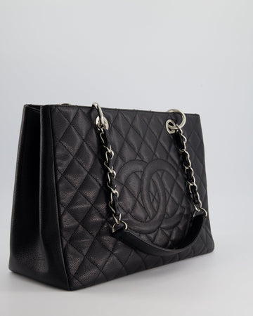 *AMAZING SHAPE* Chanel Black GST Grand Shopper Tote Bag in Leather Leather with Silver Hardware