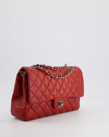 Chanel Red Medium Classic Double Flap Bag in Leather Leather with Gun Metal Silver Hardware RRP £8530