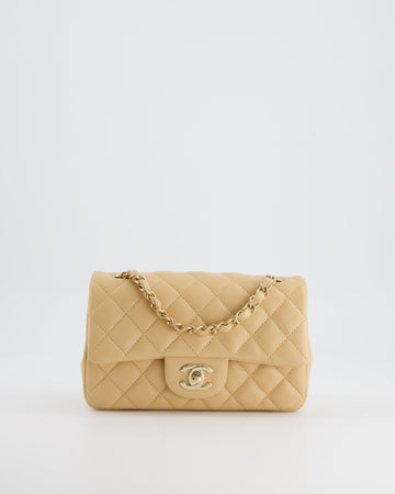 Chanel Beige Mini Rectangular Flap Bag in Leather Leather with Gold Hardware