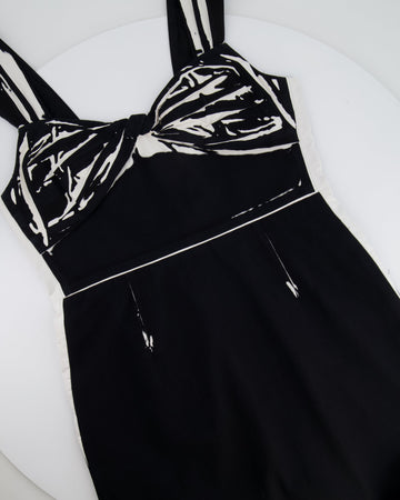 Prada Black Midi Sleeveless Dress with White Print Details Size IT 40 (UK 8)