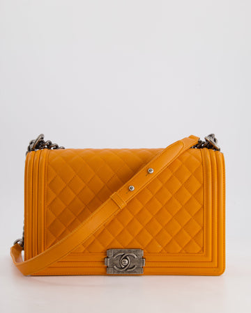 Chanel Orange Medium Boy Bag in Lambskin Leather with Ruthenium Hardware