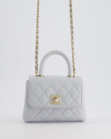 Top Quality Chanel Pale Blue Extra Mini Coco Top Handle Bag in Leather Leather with Champagne Gold Hardware