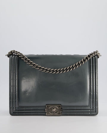 Chanel Large Dark Grey Boy Bag in  Leather with Ruthenium Hardware