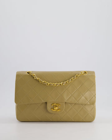 Chanel Vintage Beige Medium Double Flap Bag in Lambskin Leather with 24K Gold Hardware