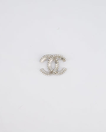 Chanel Silver Crystal Embellished CC Brooch
