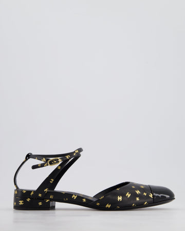 Chanel Black and Metallic Gold CC Logo Leather Flat Sandals Size EU 39.5